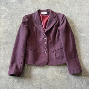 Vintage Royce Wool Crop Blazer Jacket Womens 7 Purple Maroon 80s Professional